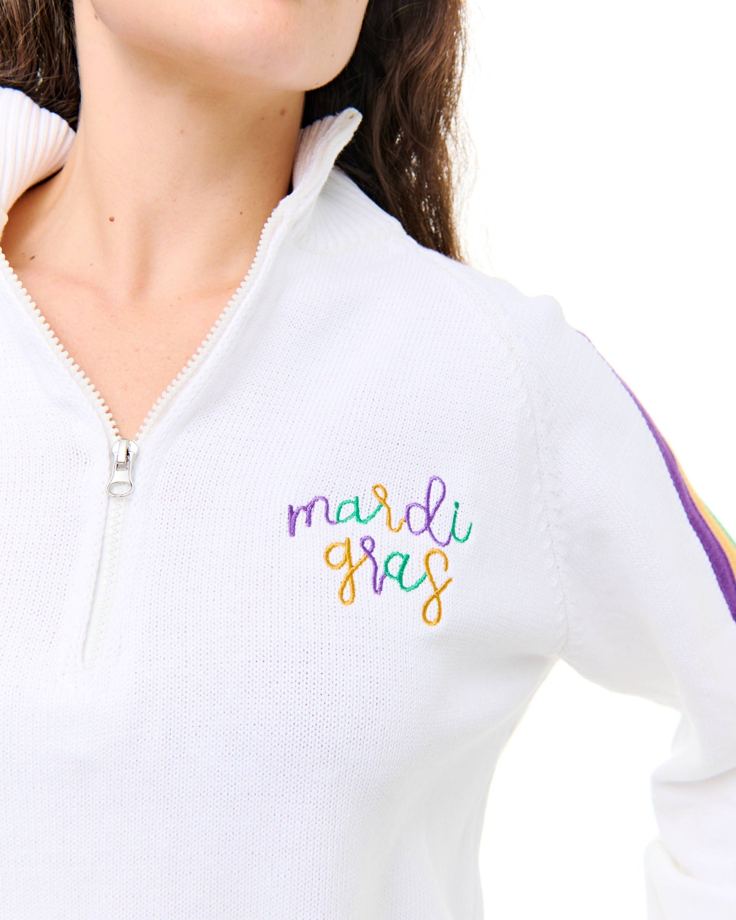 Mardi Gras quarter zip sweater *was $78