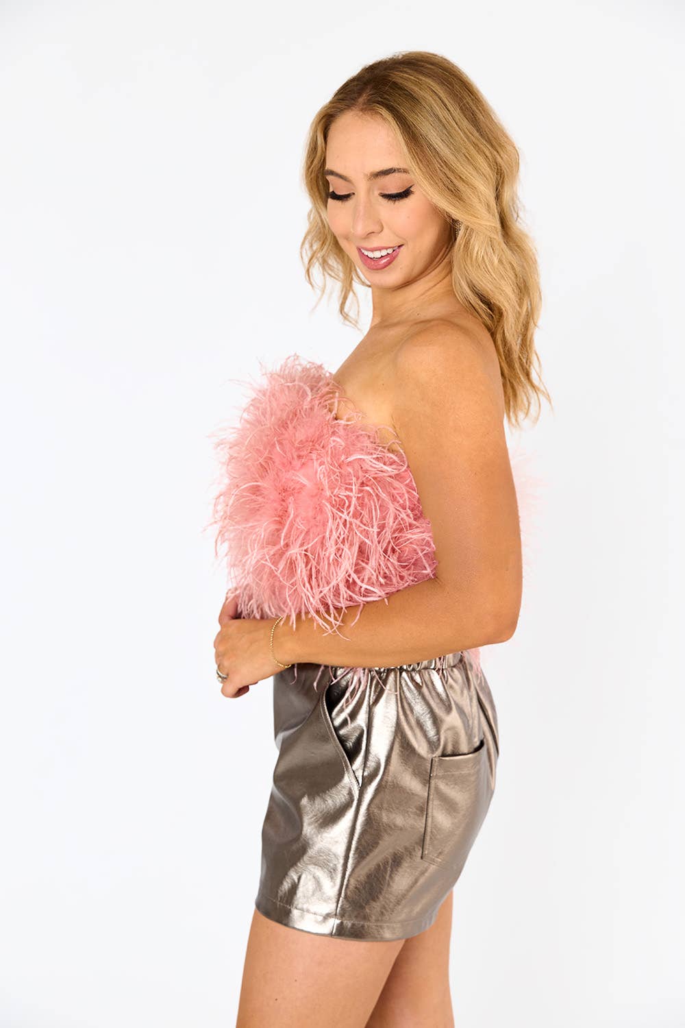 Lara Strapless Feather - Pink
