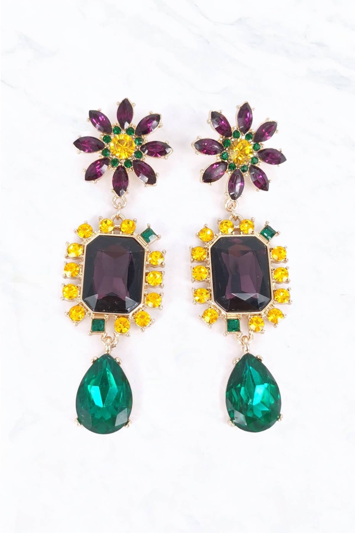 Mardi Gras Glass Stone Earrings