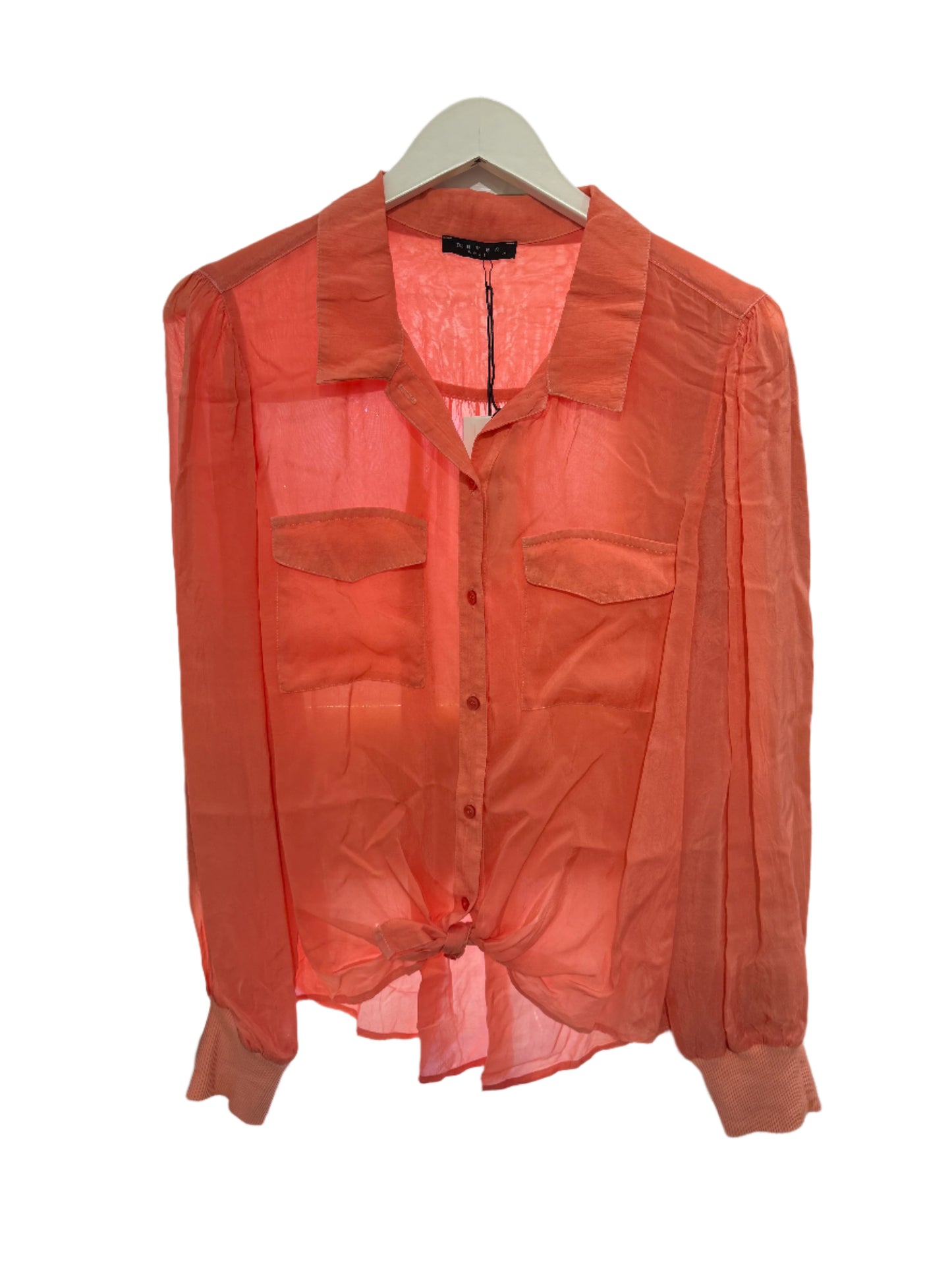 Peach Long Sleeve Rib Cuff Button up shirt