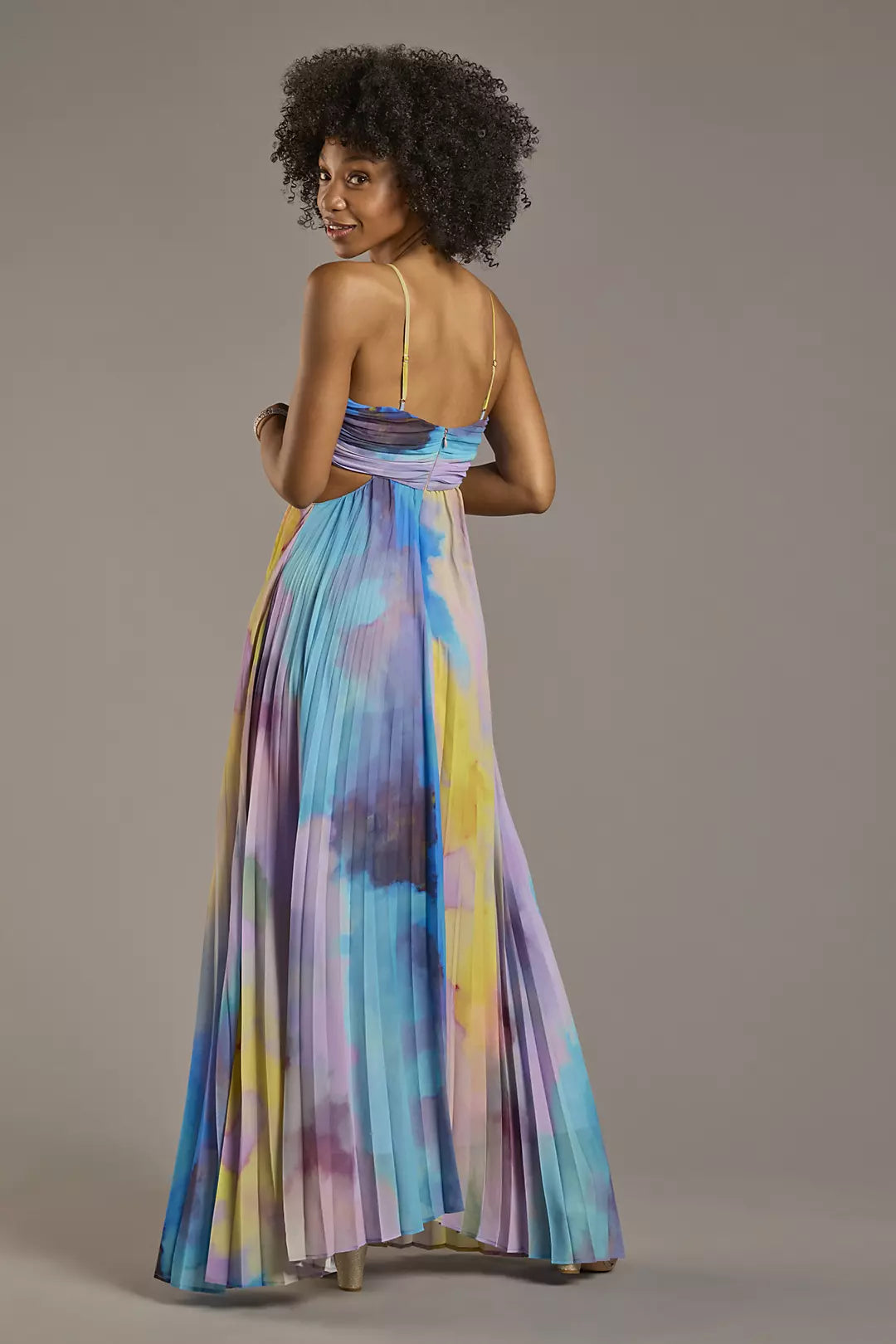 Pleated Watercolor Cut-out Gown
