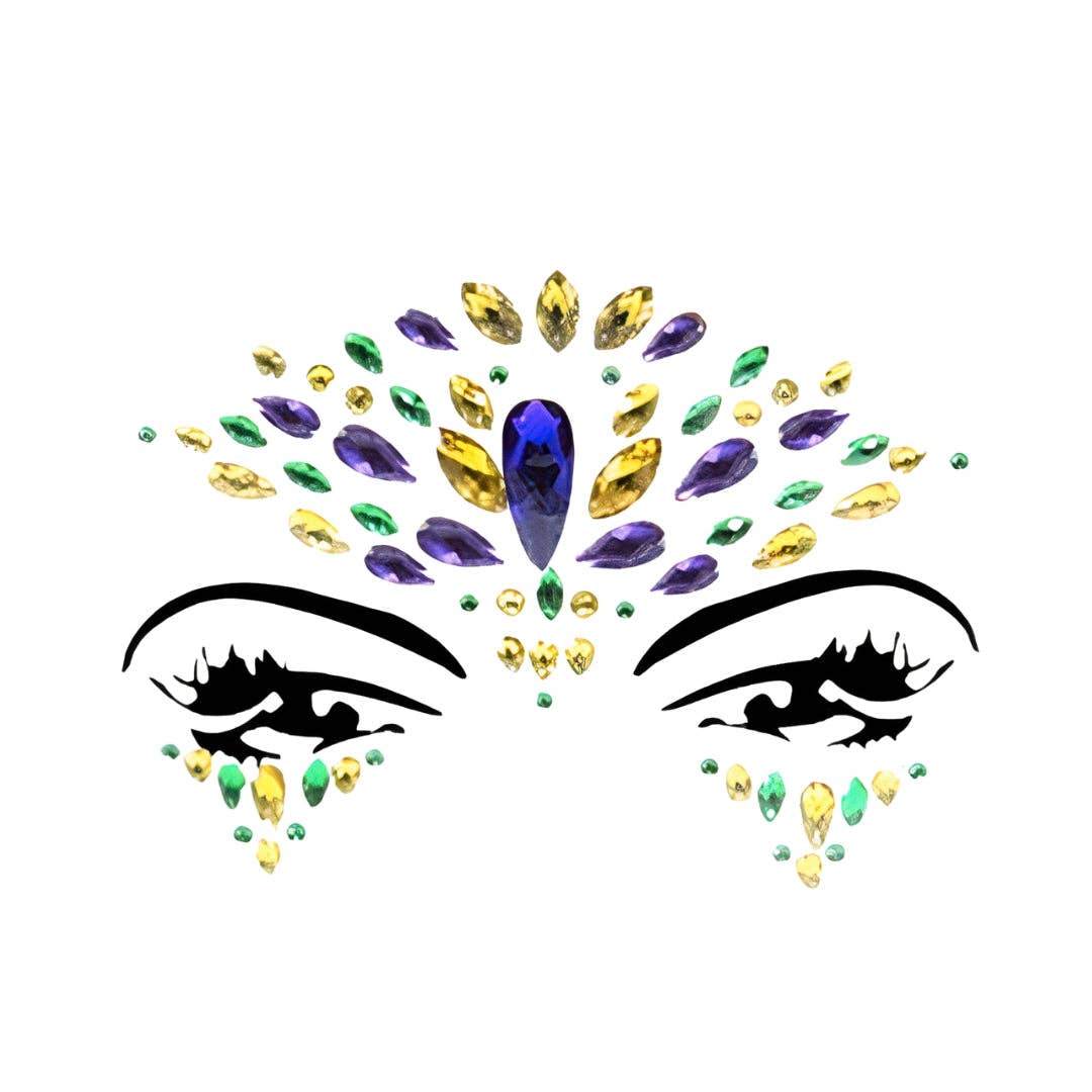 Purple green and gold Mardi Gras stick on face gems