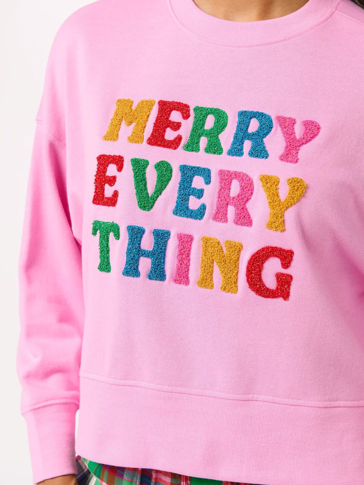 Merry Everything relaxed pink sweatshirt with multicolor embroidered lettering