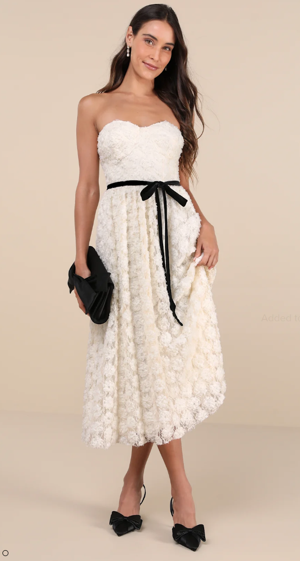 Ivory 3D Floral Applique Lace Midi Dress *was - M Ivory 3D Floral Applique Lace Midi Dress *was - M