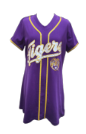 LICENSED LSU Tiger Baseball Jersey Dress | Purple