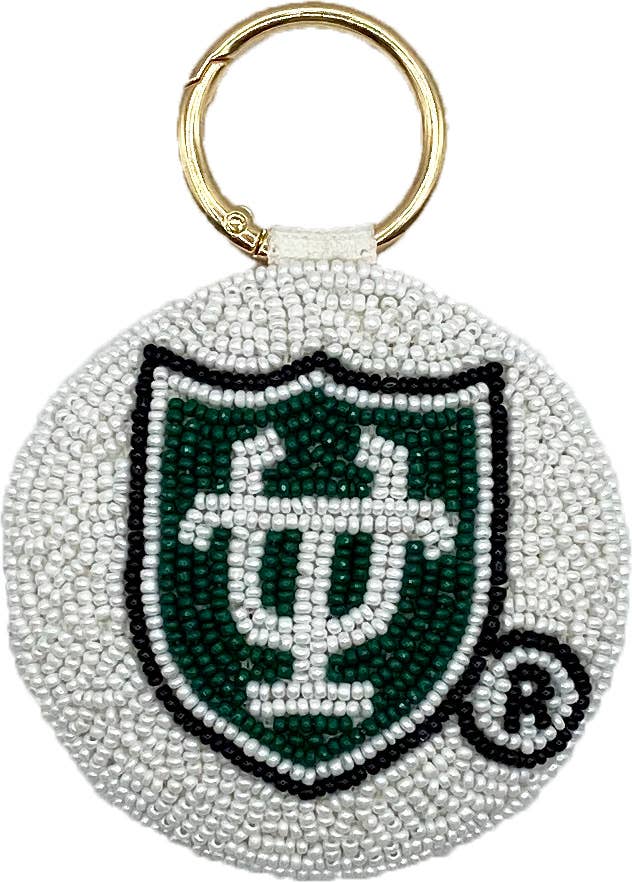 Tulane beaded keychain with school color beads and gold key ring