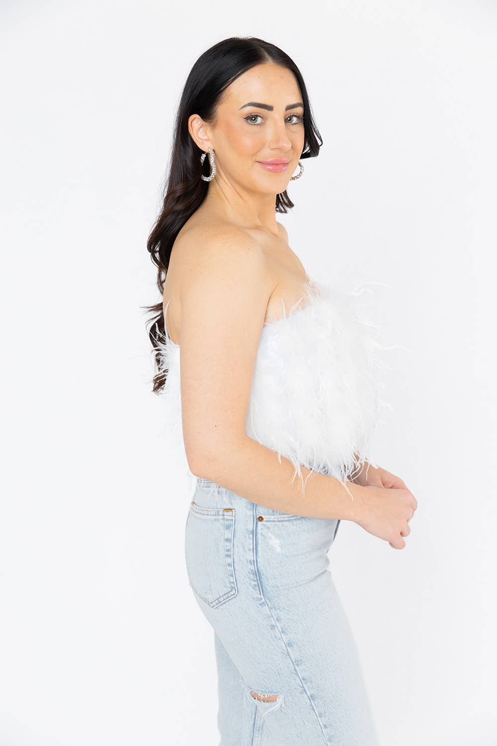 Lara Strapless Feather - White
