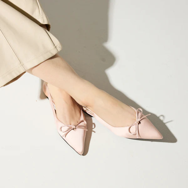 Belle Slingback Flat | Champagne Satin