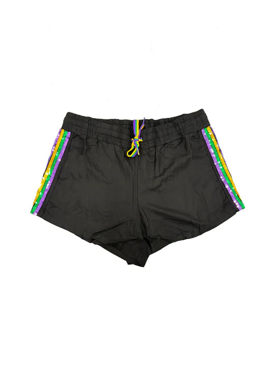 Sequin Stripe Viscose Shorts | Black