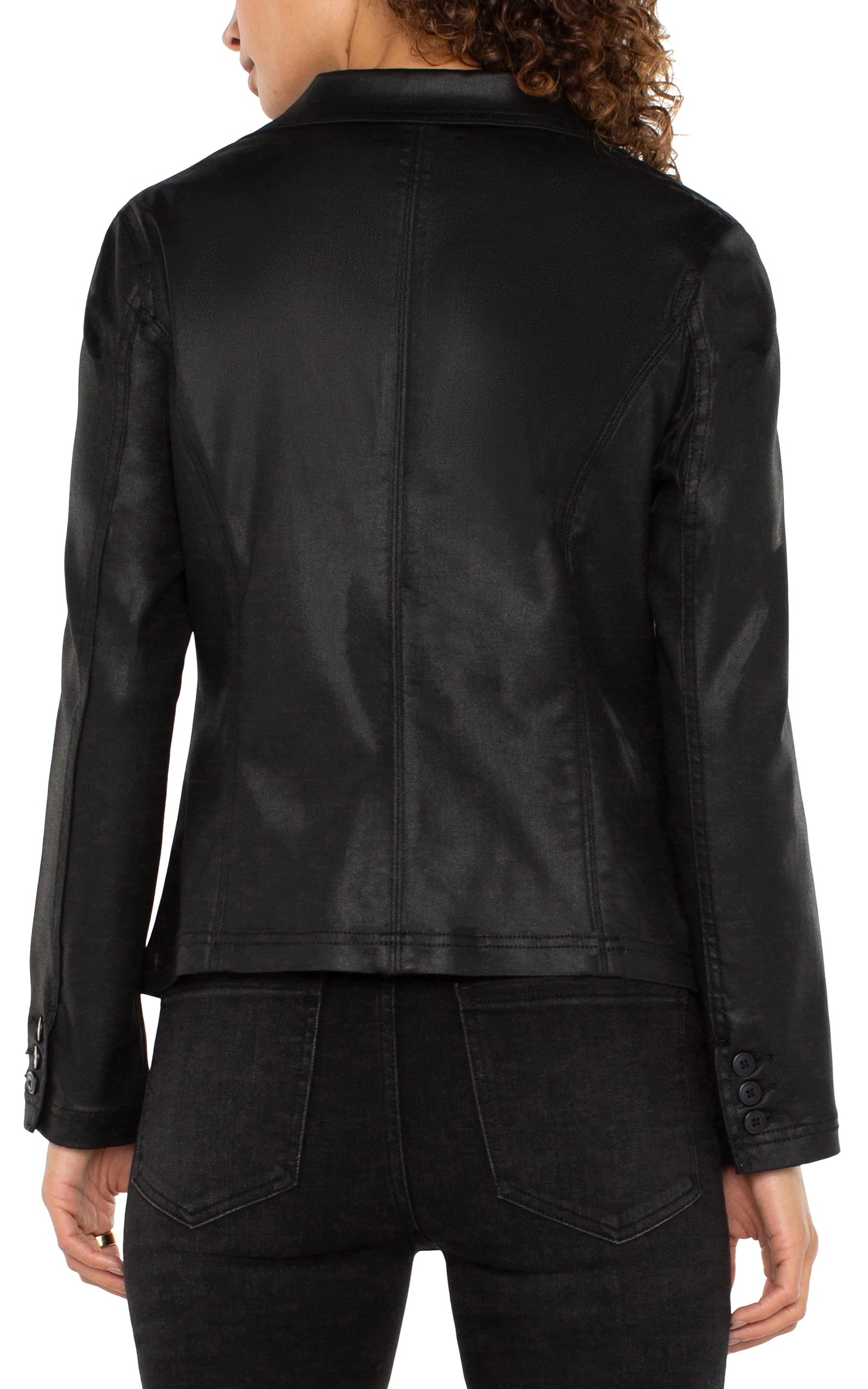 Notch Collar One button Blazer | Coated Black