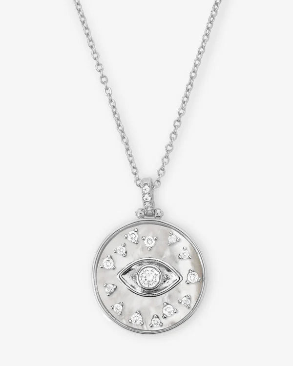 Evil Eye Medallion Necklace | Silver