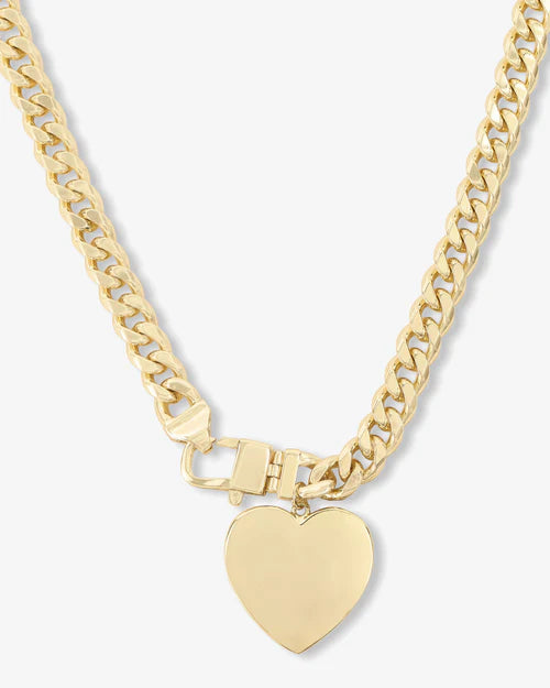 Julian XL Heart Cuban Chain Necklace 18" | Gold