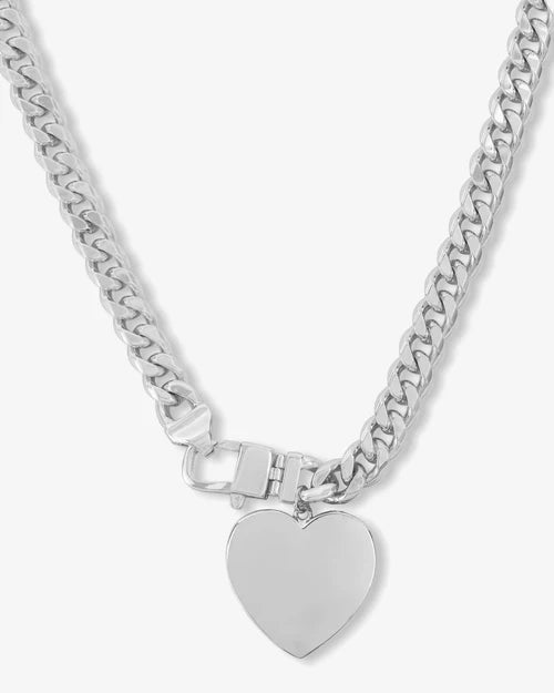 Julian XL Heart Cuban Chain Necklace 16" | Silver