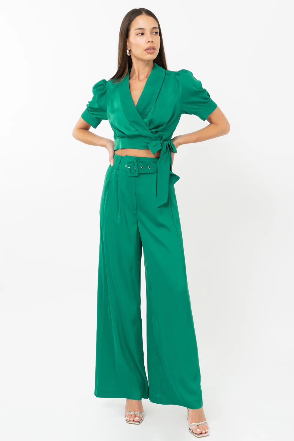 Keva High Waisted Trousers | Lake Green