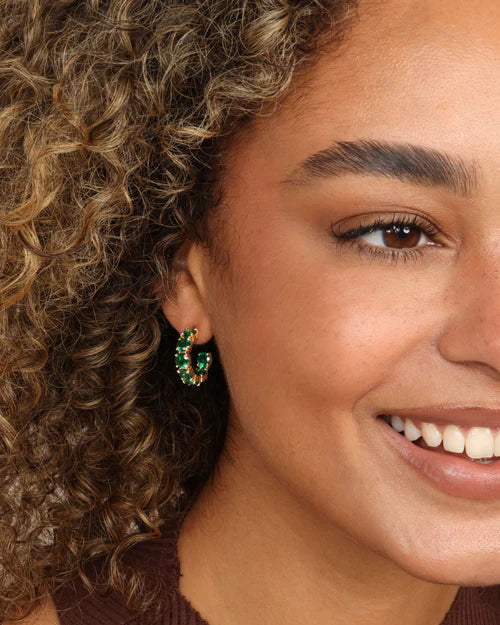 Oh She Fancy Hoops .75" - Gold|Emerald