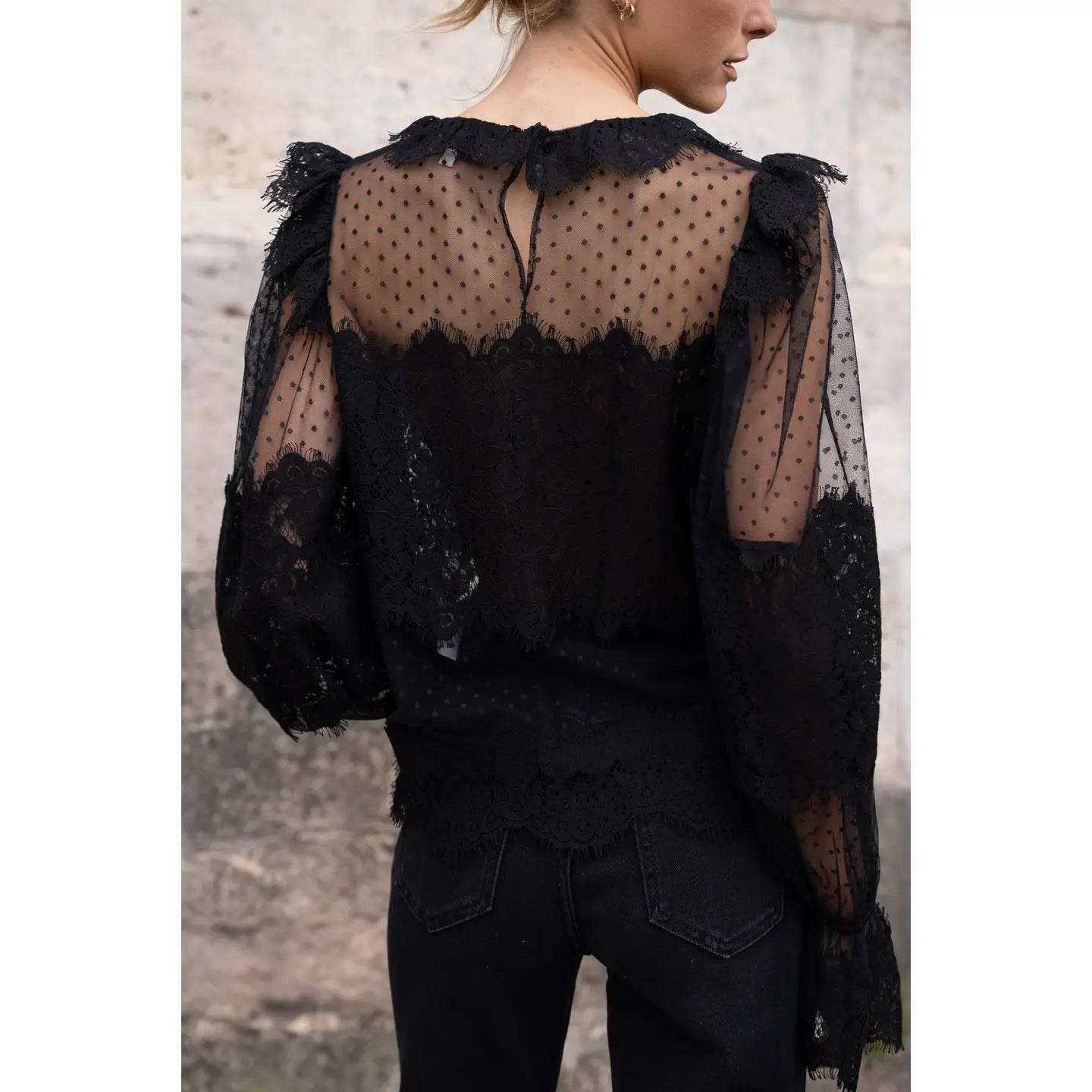 Lace Peter Pan Collar Blouse | Black