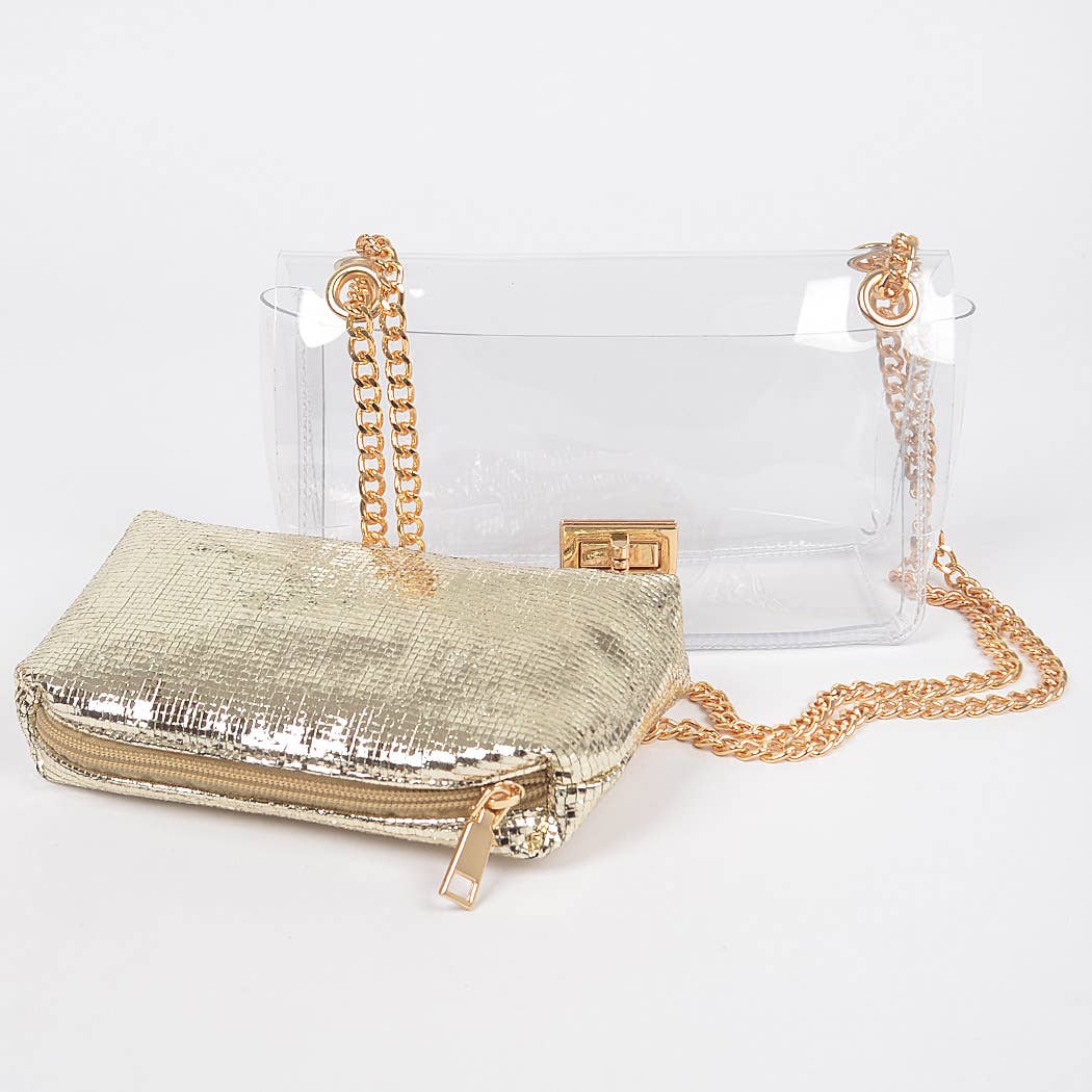 Luxe Clear Clutch With Gold Pouch