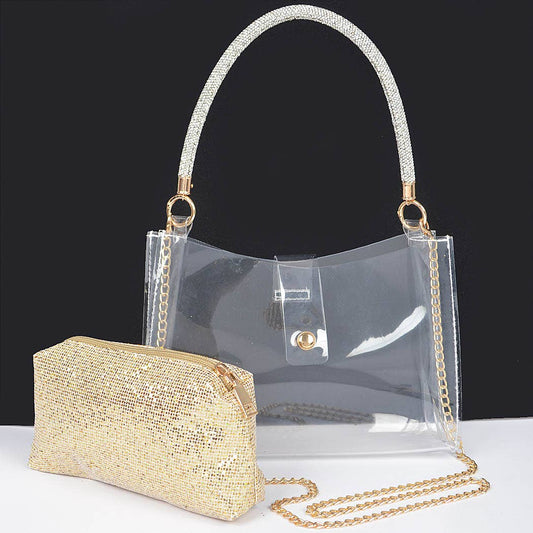 Clear Hobo Bag W/Rhinestone Handle