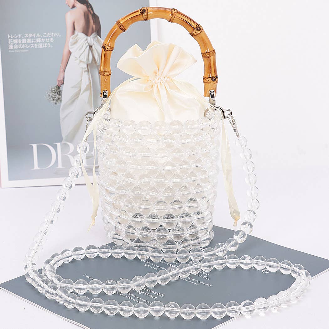 Bamboo Handle Clear Handbag