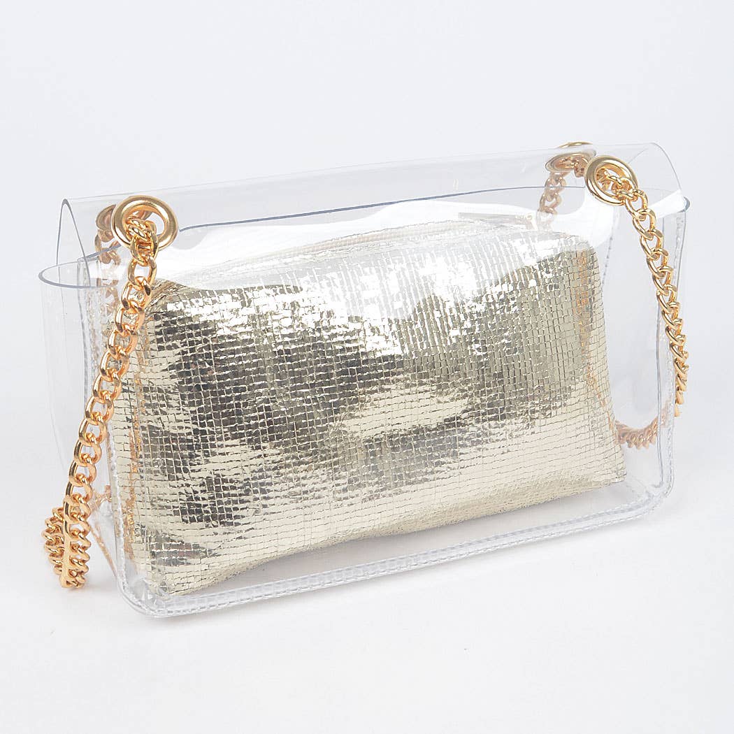 Luxe Clear Clutch With Gold Pouch