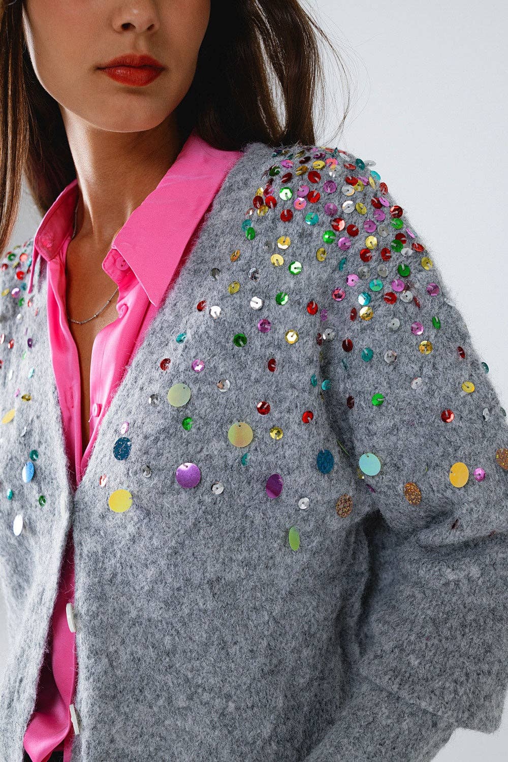 Sequin Cardigan in Gray