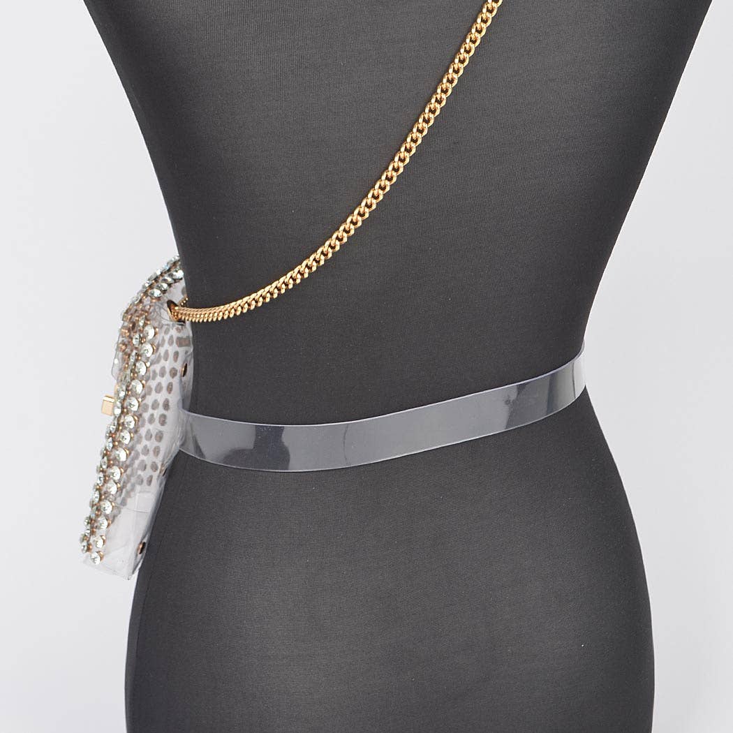 Rhinestone Clear Belt Bag W/Chain