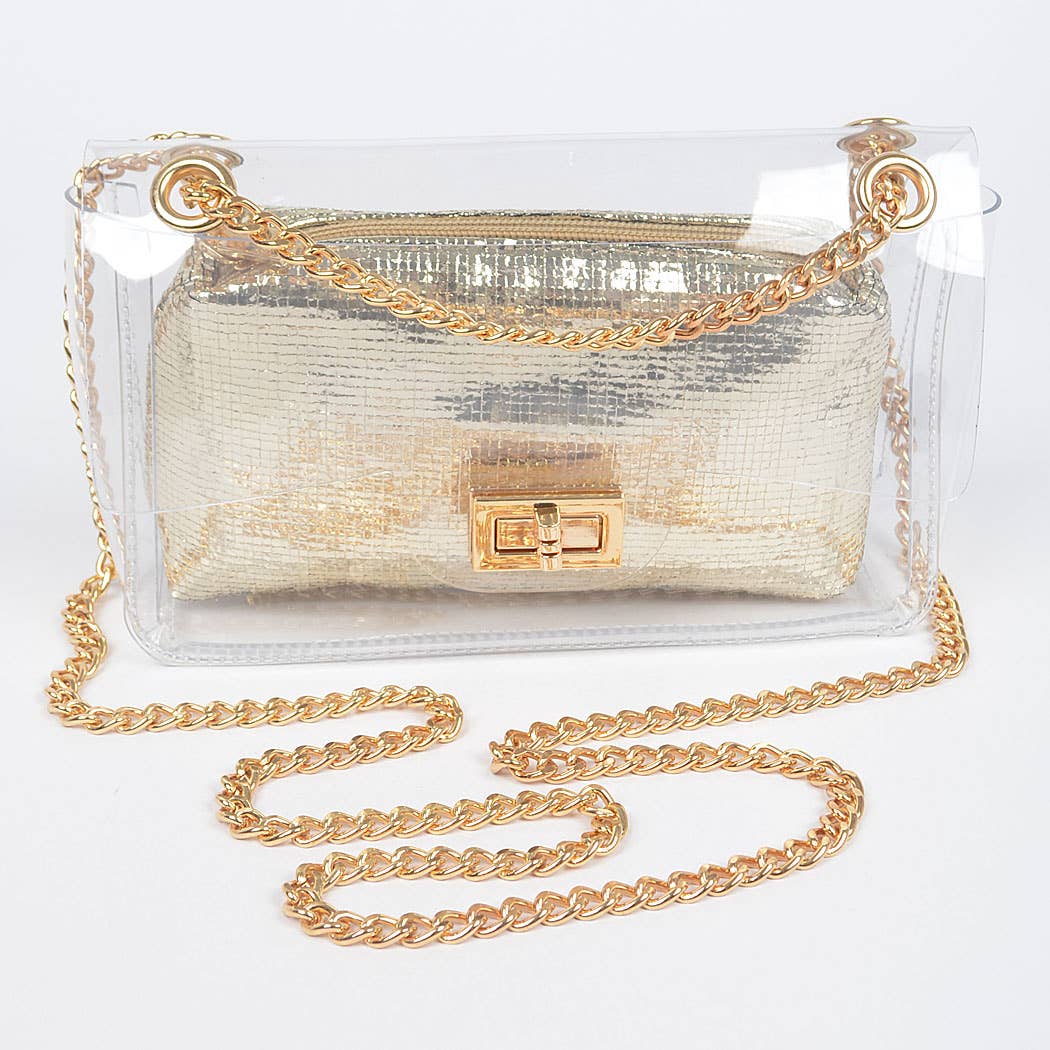 Luxe Clear Clutch With Gold Pouch