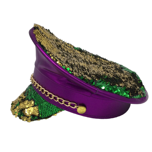 Drum Major Hat with Green and Gold Sequins