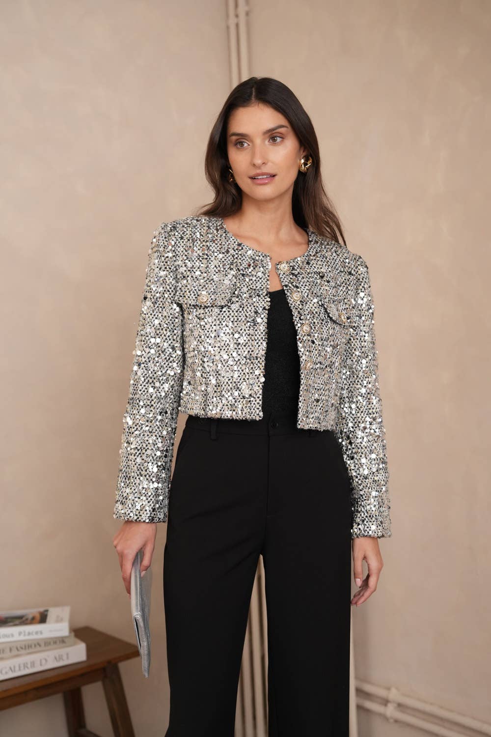 Jenny Tweed Jacket | Silver Sequin