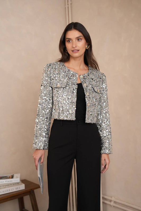 Jenny Tweed Jacket | Silver Sequin