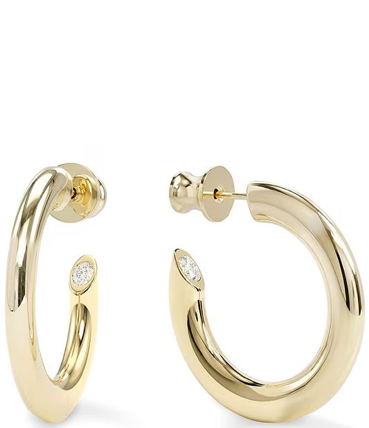 Melinda Maria Beacon hoop earrings with sculpted curve and stone detail 1 inch diameter