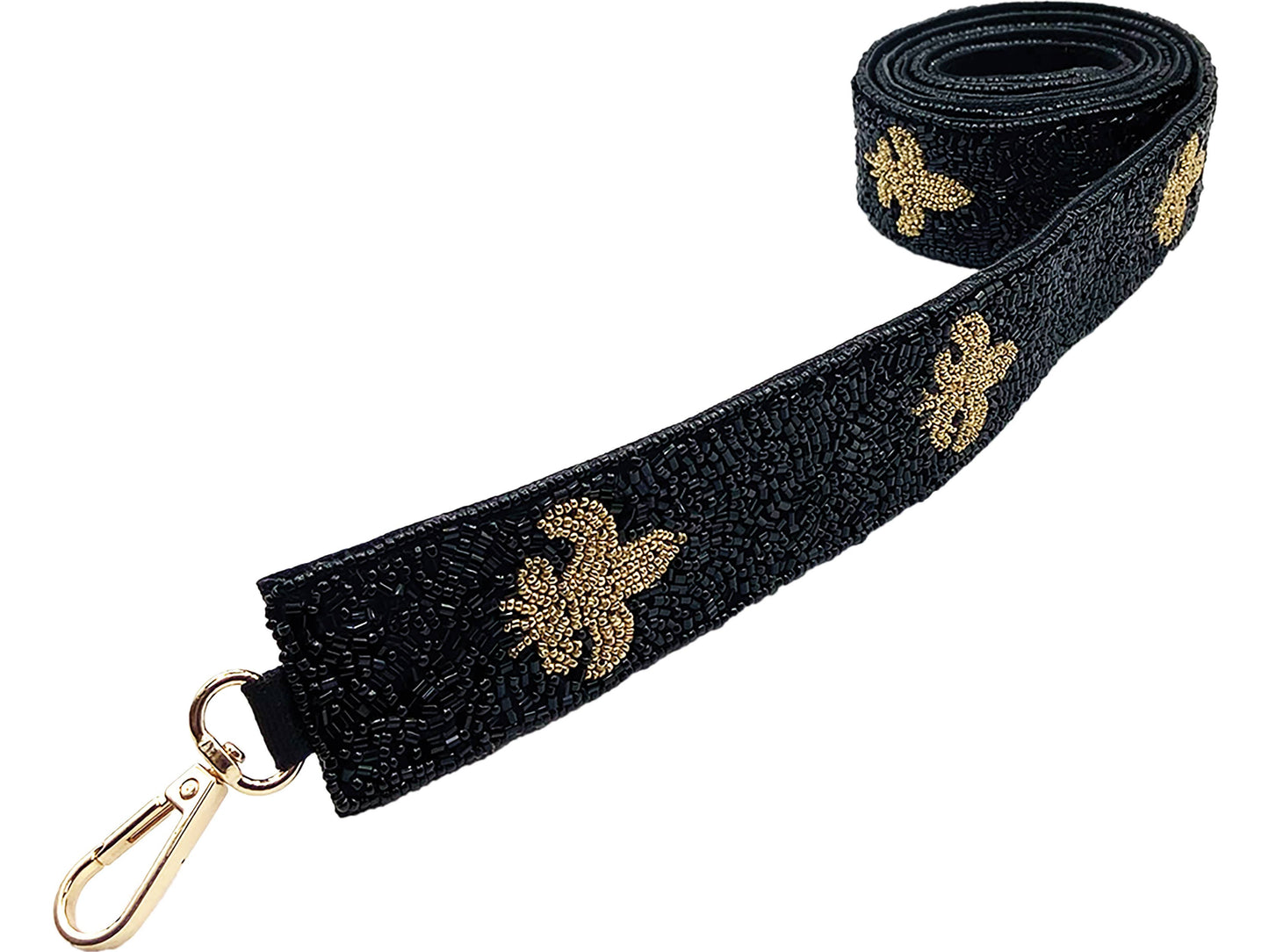Black and gold fleur de lis beaded purse strap