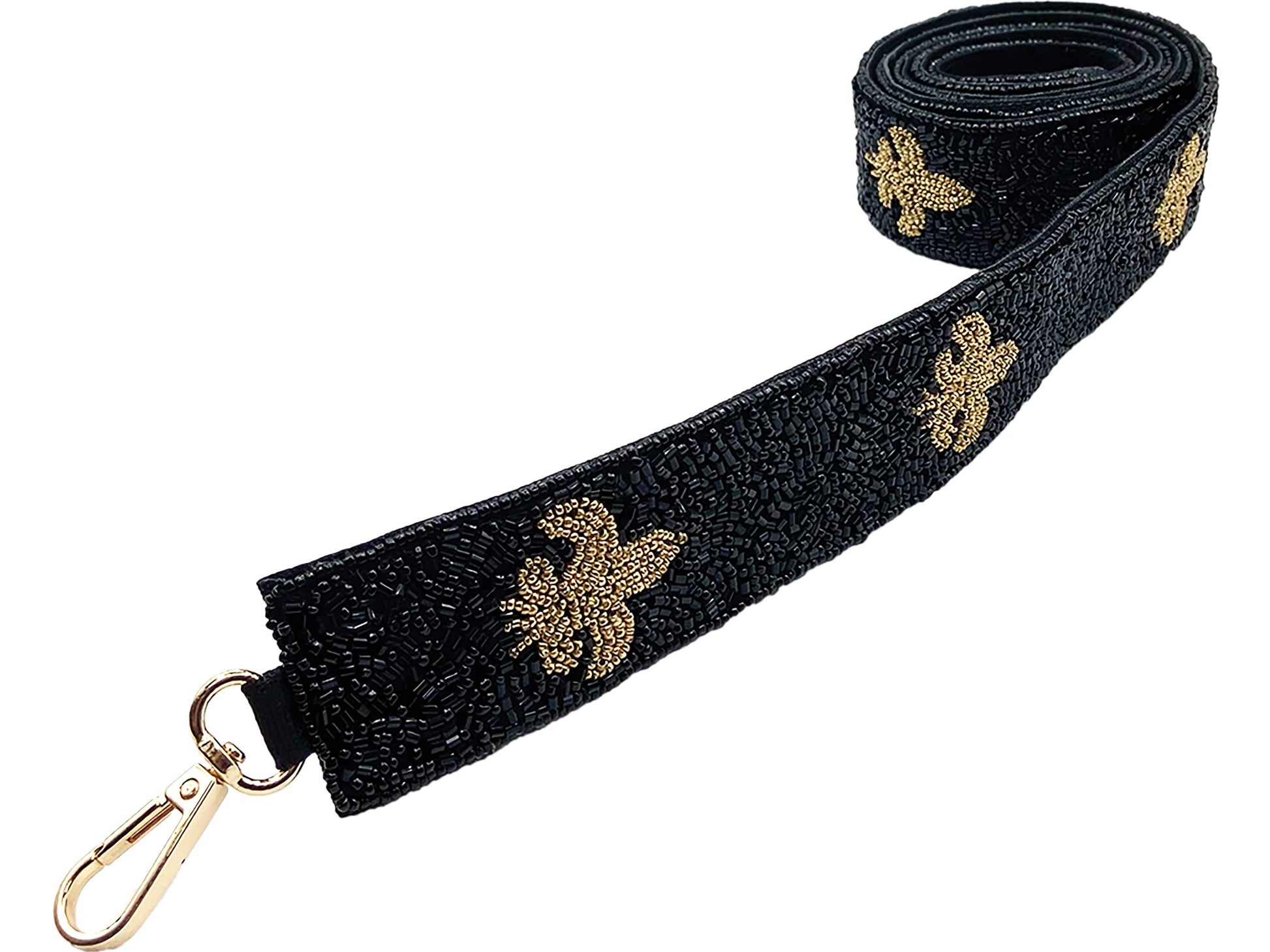 Black and gold fleur de lis beaded purse strap
