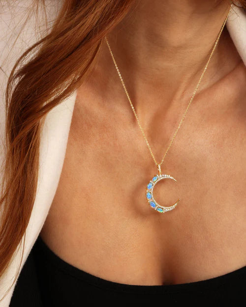 She's An Icon Crescent Moon - Gold|Blue Opal