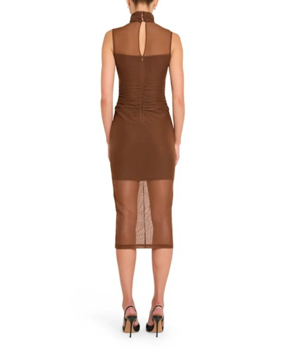 Sheer midi dress with fitted mini slip and layered dimensional look