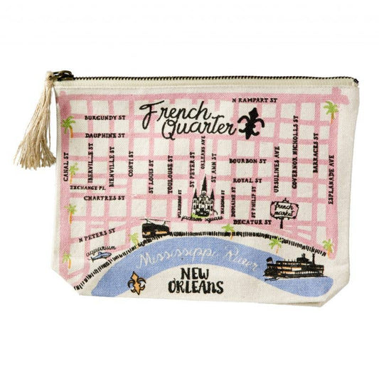 French Quarter Map Pouch with colorful New Orleans landmark illustration