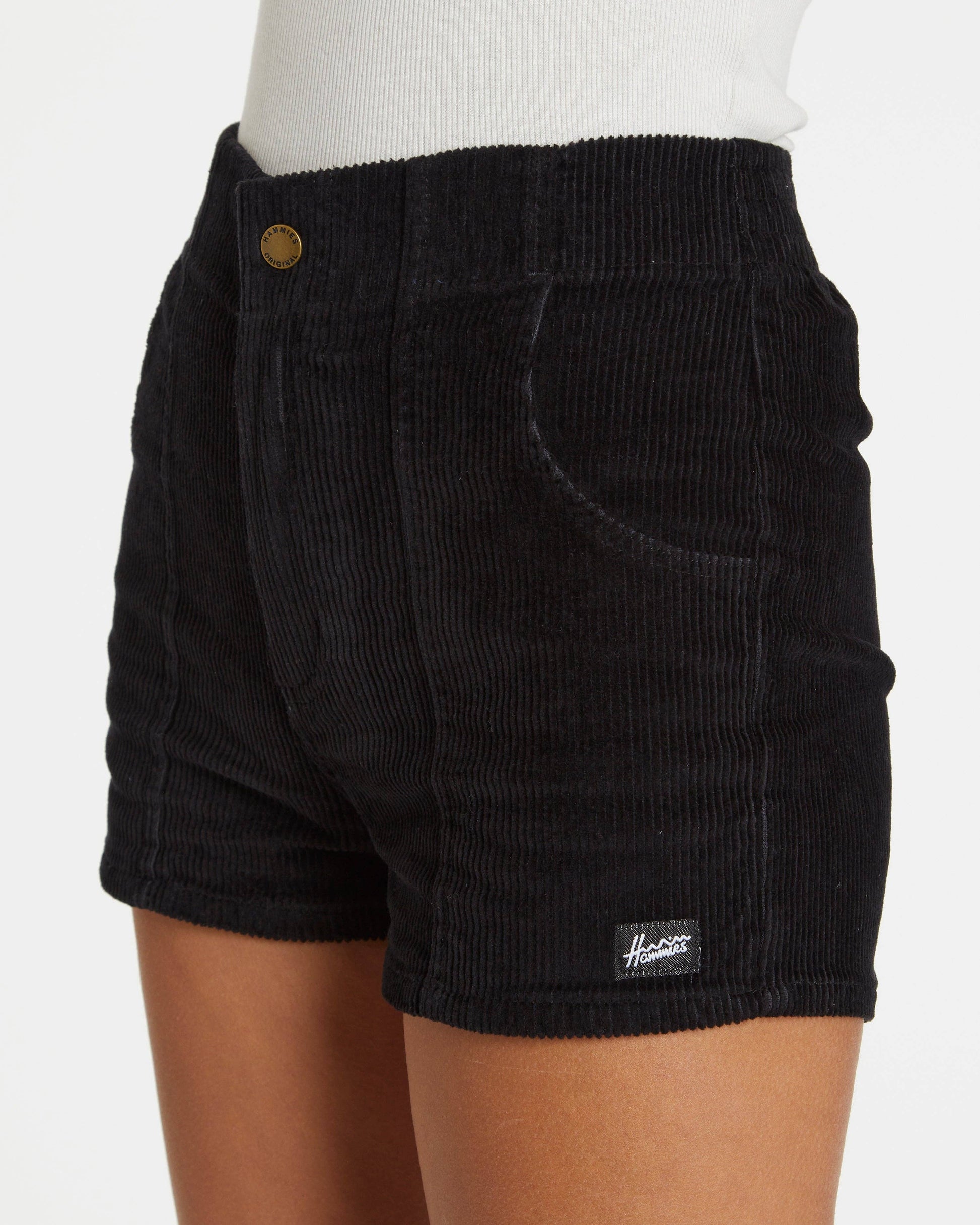 Hammies corduroy shorts with elastic waistband 2 inch inseam and retro vintage style