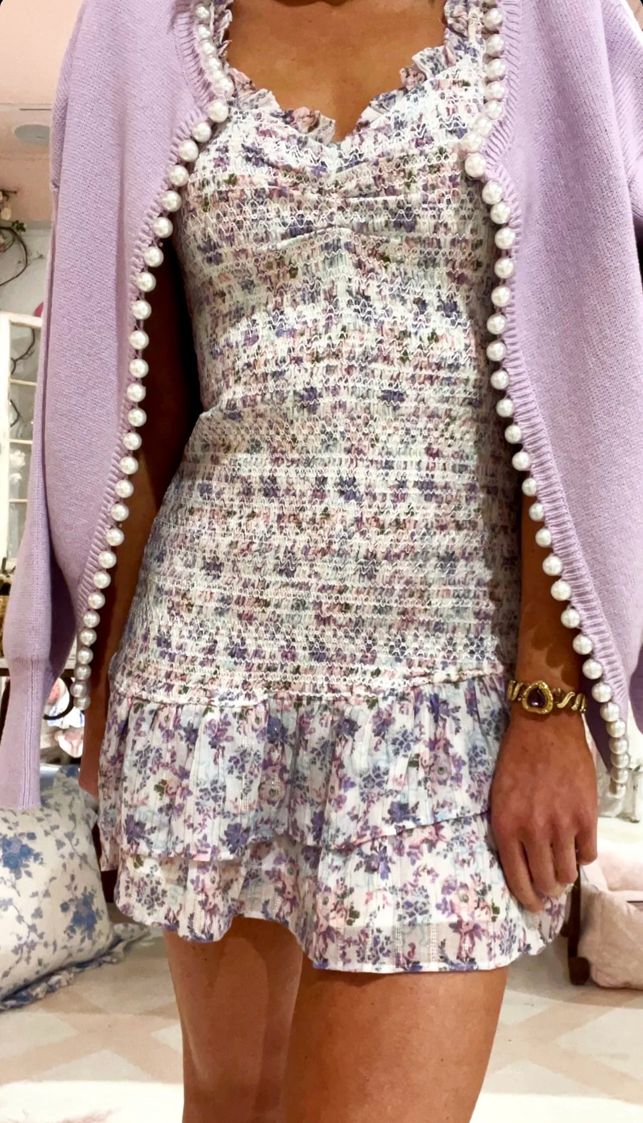 Charlotte Pearl Trim Cardigan | Lilac