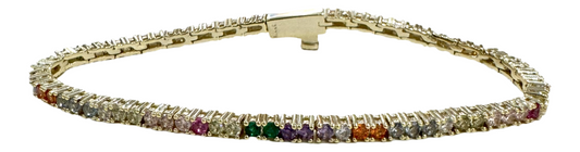 Baby Heiress Tennis Bracelet - Gold|Rainbow Diamondettes