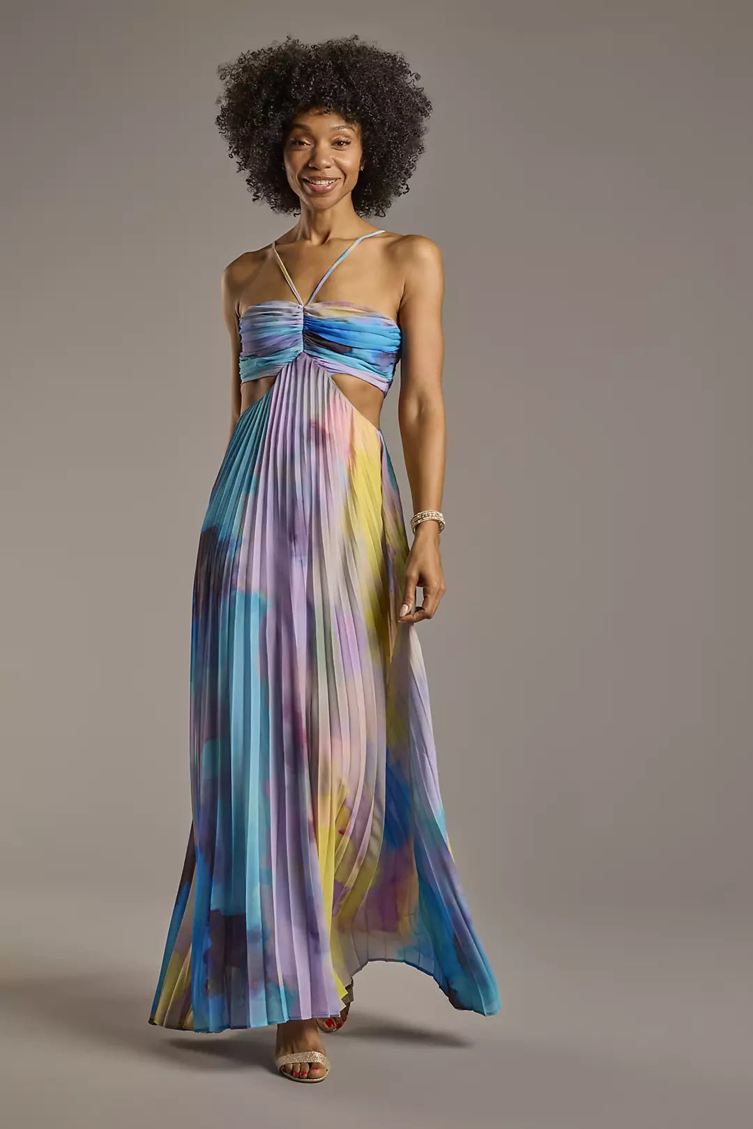 Pleated Watercolor Cut-out Gown