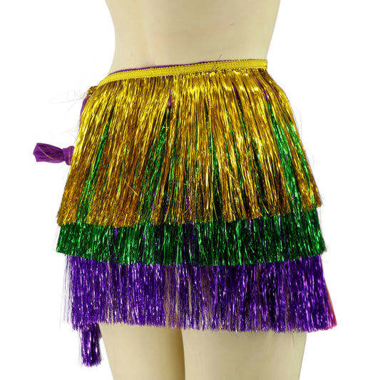 Mardi Gras layered tinsel wrap skirt with shimmering festive colors