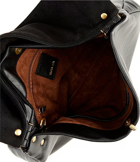 Dolce Vita Max Handbag in black leather and suede with removable shoulder strap