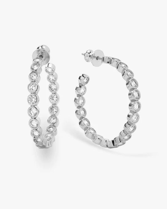 Melinda Maria Baroness 2 inch hoop earrings with bezel set simulated diamonds