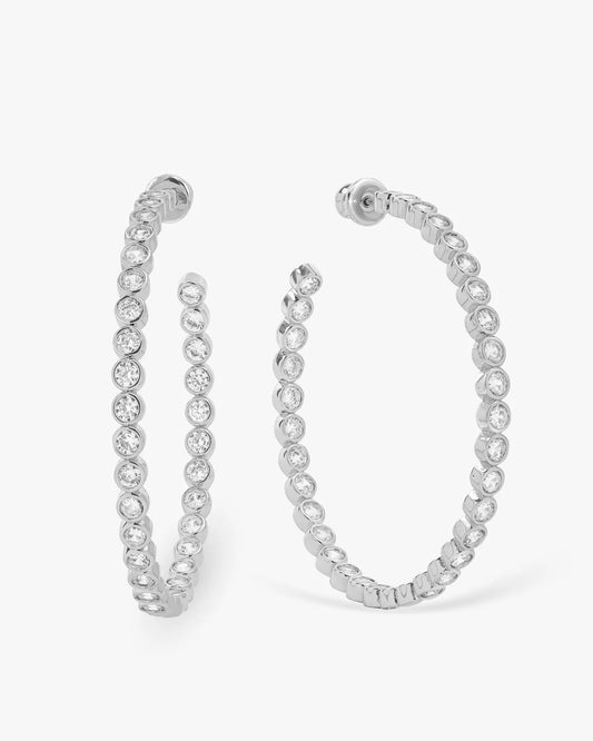 Melinda Maria Baroness 2 inch hoop earrings with bezel set simulated diamonds
