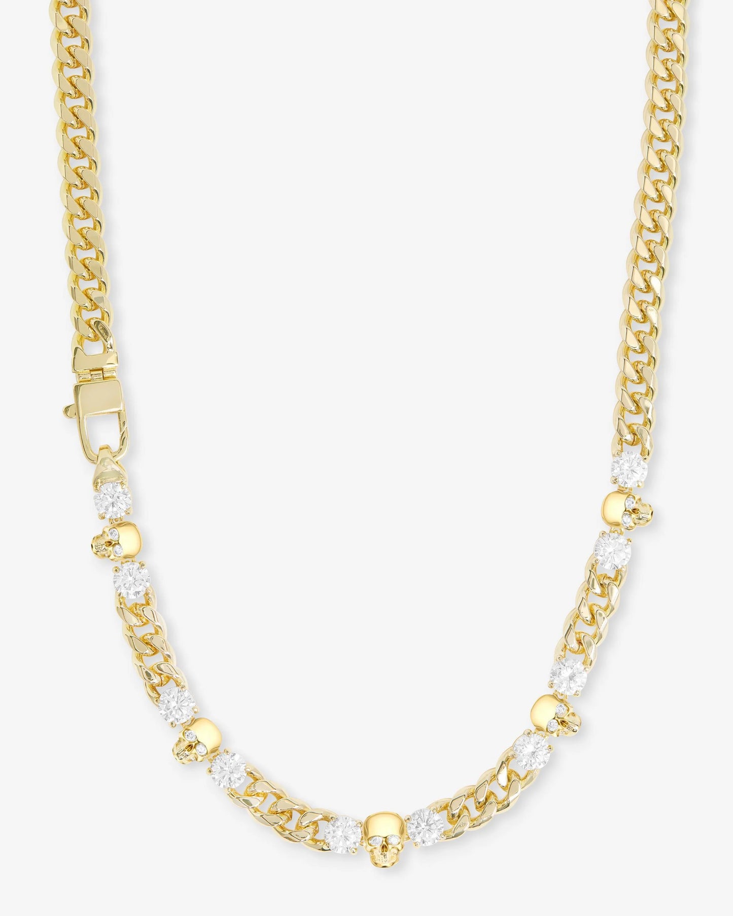 Melinda Maria Cuban chain necklace with skull details and simulated diamonds