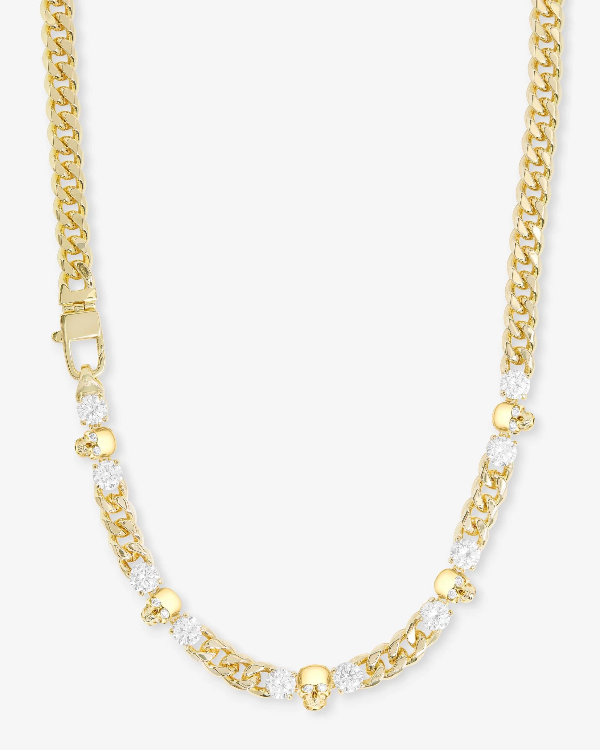 Melinda Maria Cuban chain necklace with skull details and simulated diamonds