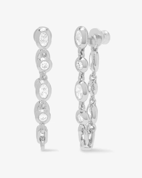 Melinda Maria hoop earrings with bezel set simulated oval diamonds