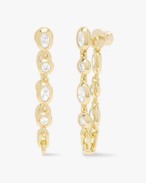 Melinda Maria hoop earrings with bezel set simulated oval diamonds