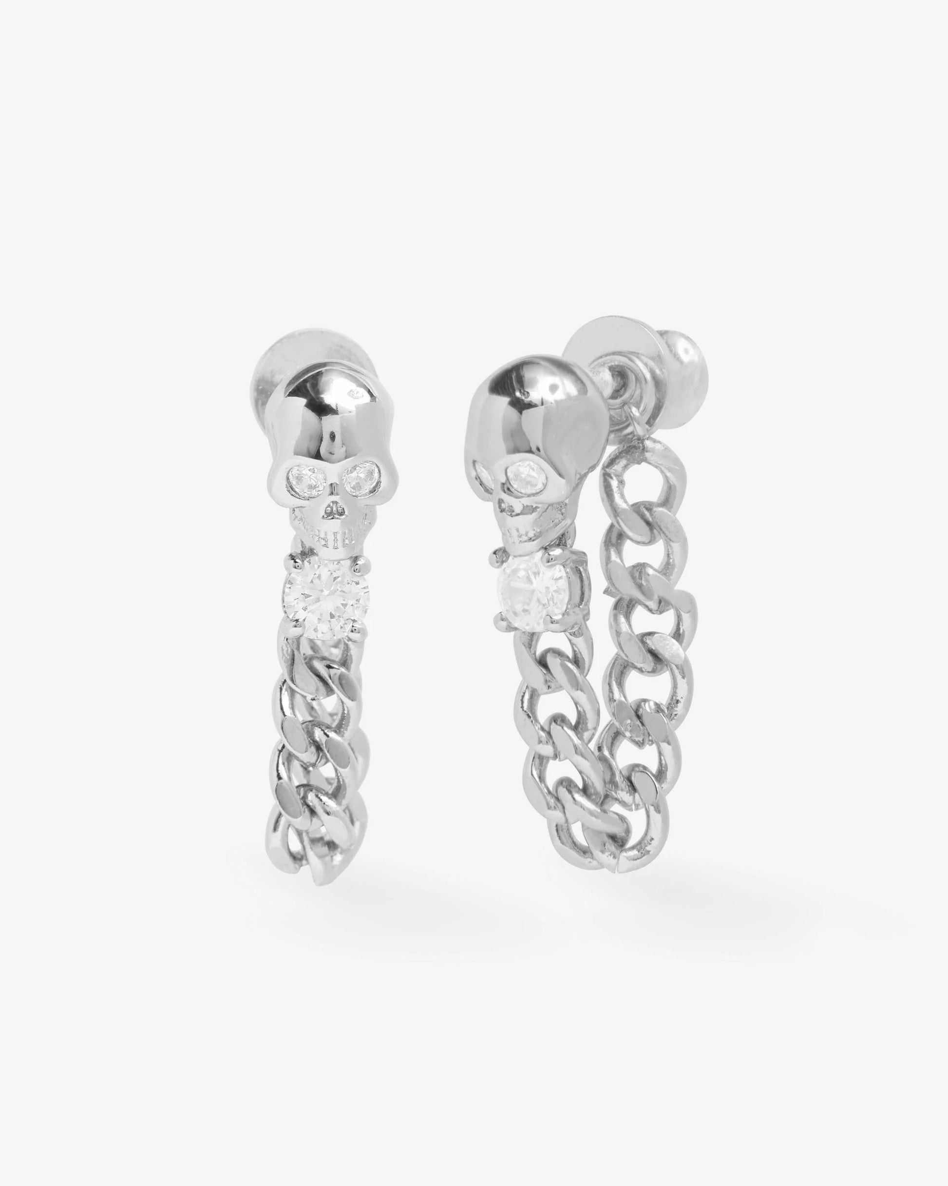 Melinda Maria soft hoop earrings with skull accents and simulated diamonds
