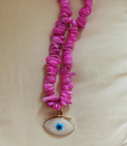 Pink Rock Evil Eye Necklace